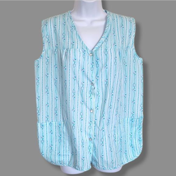 Vintage Moon Dance sleeveless blue floral smocked house shirt size  M - Picture 1 of 5